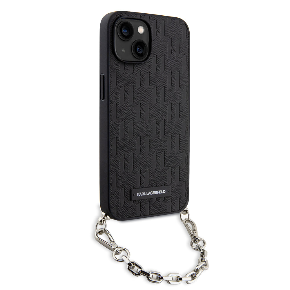 Husa pentru Apple iPhone 14, Karl Lagerfeld, Saffiano Monogram Chain, Neagra