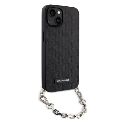 Husa pentru Apple iPhone 14, Karl Lagerfeld, Saffiano Monogram Chain, Neagra