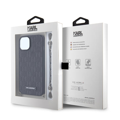 Husa pentru Apple iPhone 14, Karl Lagerfeld, Saffiano Monogram Chain, Neagra