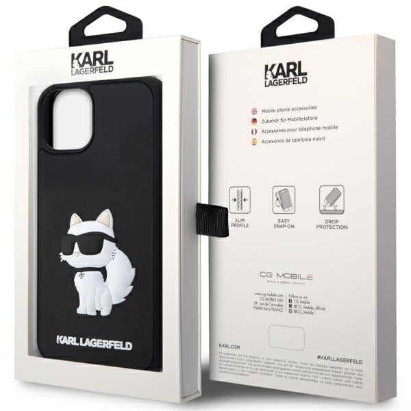 Husa pentru Apple iPhone 14 Plus, Karl Lagerfeld, 3D Rubber Choupette, Neagra