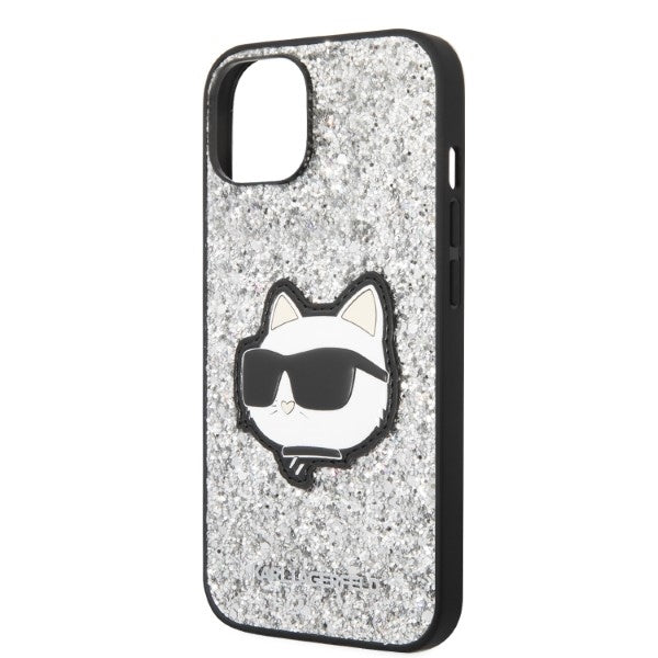 Husa pentru Apple iPhone 14 Plus, Karl Lagerfeld, Glitter Choupette Patch, Argintie