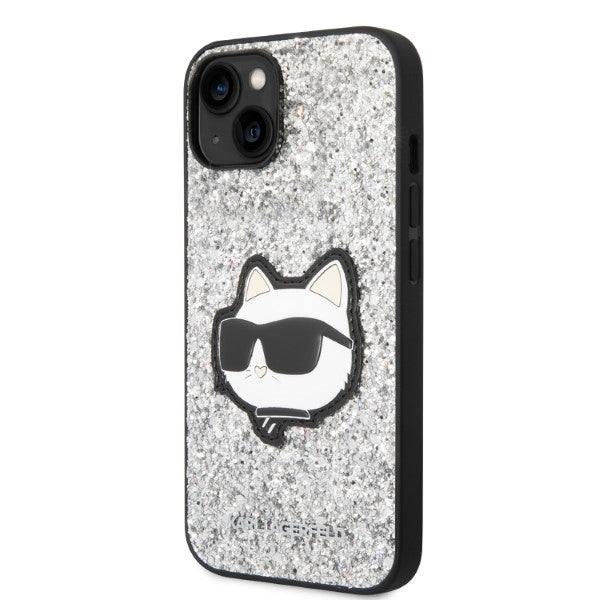 Husa pentru Apple iPhone 14 Plus, Karl Lagerfeld, Glitter Choupette Patch, Argintie
