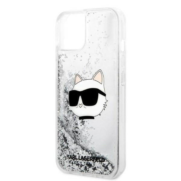Husa pentru Apple iPhone 14 Plus, Karl Lagerfeld, Glitter Choupette's Head, Argintie