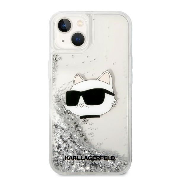 Husa pentru Apple iPhone 14 Plus, Karl Lagerfeld, Glitter Choupette's Head, Argintie