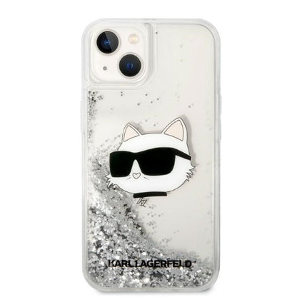 Husa pentru Apple iPhone 14 Plus, Karl Lagerfeld, Glitter Choupette's Head, Argintie