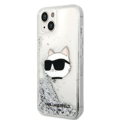 Husa pentru Apple iPhone 14 Plus, Karl Lagerfeld, Glitter Choupette's Head, Argintie