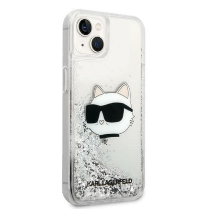 Husa pentru Apple iPhone 14 Plus, Karl Lagerfeld, Glitter Choupette's Head, Argintie