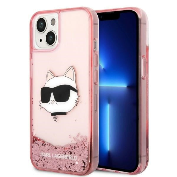 Husa pentru Apple iPhone 14 Plus, Karl Lagerfeld, Glitter Choupette's Head, Roz