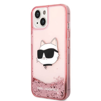 Husa pentru Apple iPhone 14 Plus, Karl Lagerfeld, Glitter Choupette's Head, Roz