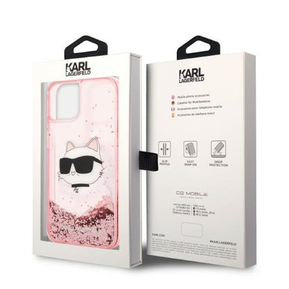 Husa pentru Apple iPhone 14 Plus, Karl Lagerfeld, Glitter Choupette's Head, Roz