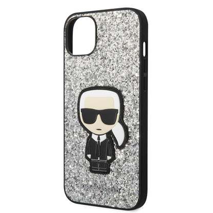 Husa pentru Apple iPhone 14 Plus, Karl Lagerfeld, Glitter Flakes Ikonik Karl, Argintie