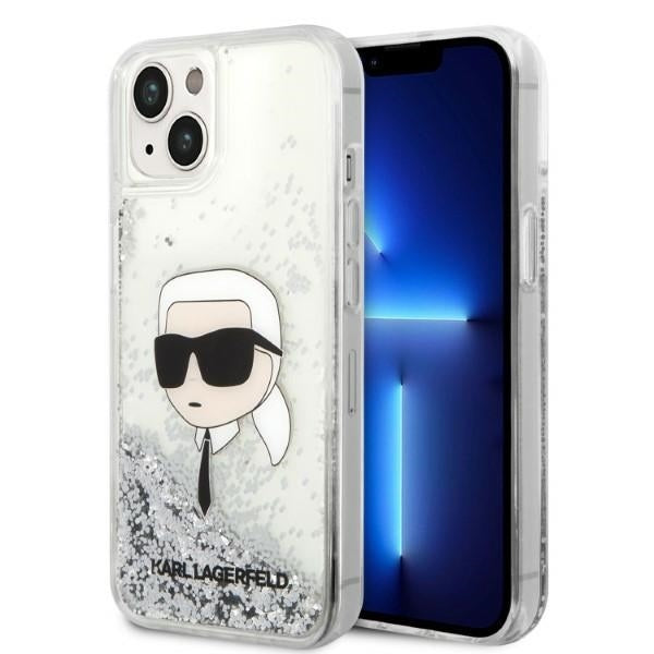 Husa pentru Apple iPhone 14 Plus, Karl Lagerfeld, Glitter Karl's Head, Argintie