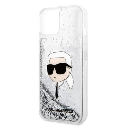 Husa pentru Apple iPhone 14 Plus, Karl Lagerfeld, Glitter Karl's Head, Argintie
