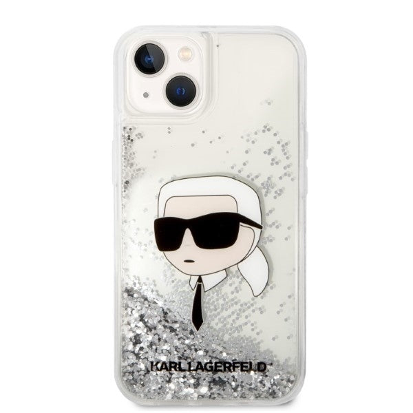 Husa pentru Apple iPhone 14 Plus, Karl Lagerfeld, Glitter Karl's Head, Argintie