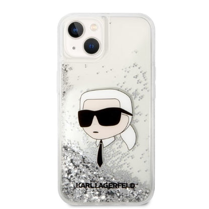 Husa pentru Apple iPhone 14 Plus, Karl Lagerfeld, Glitter Karl's Head, Argintie