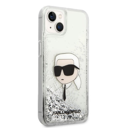 Husa pentru Apple iPhone 14 Plus, Karl Lagerfeld, Glitter Karl's Head, Argintie