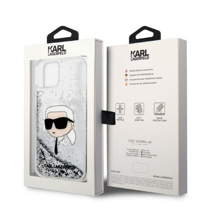 Husa pentru Apple iPhone 14 Plus, Karl Lagerfeld, Glitter Karl's Head, Argintie