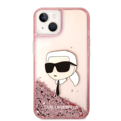 Husa pentru Apple iPhone 14 Plus, Karl Lagerfeld, Glitter Karl's Head, Roz
