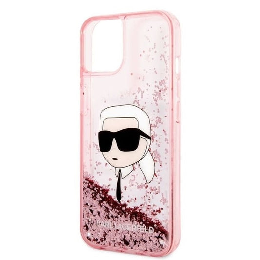 Husa pentru Apple iPhone 14 Plus, Karl Lagerfeld, Glitter Karl's Head, Roz
