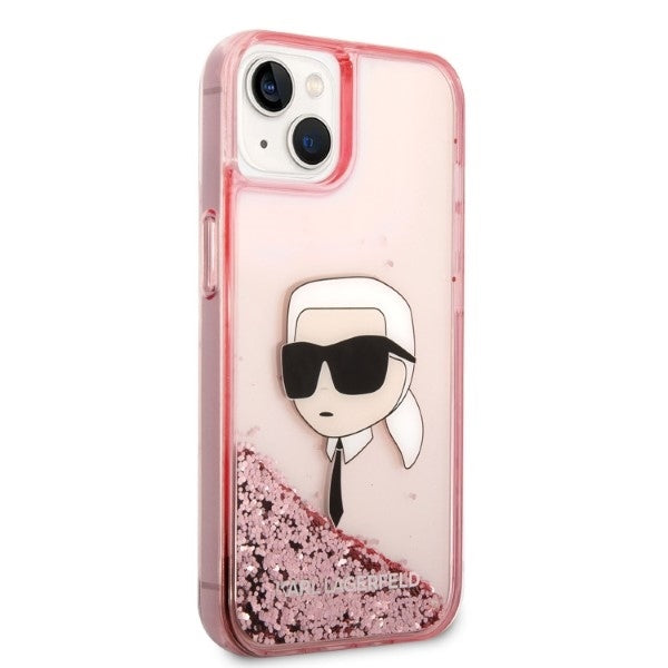 Husa pentru Apple iPhone 14 Plus, Karl Lagerfeld, Glitter Karl's Head, Roz