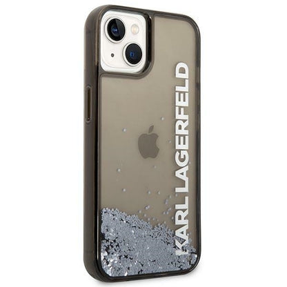 Husa pentru Apple iPhone 14 Plus, Karl Lagerfeld, Liquid Glitter KL Logo, Neagra