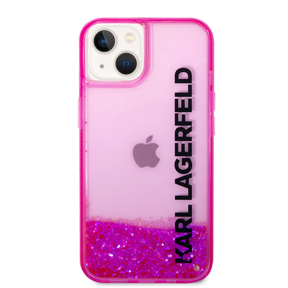 Husa pentru Apple iPhone 14 Plus, Karl Lagerfeld, Liquid Glitter KL Logo, Roz