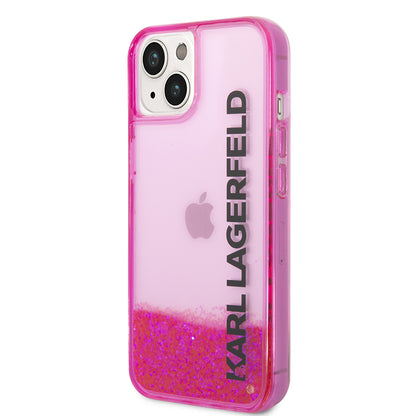 Husa pentru Apple iPhone 14 Plus, Karl Lagerfeld, Liquid Glitter KL Logo, Roz