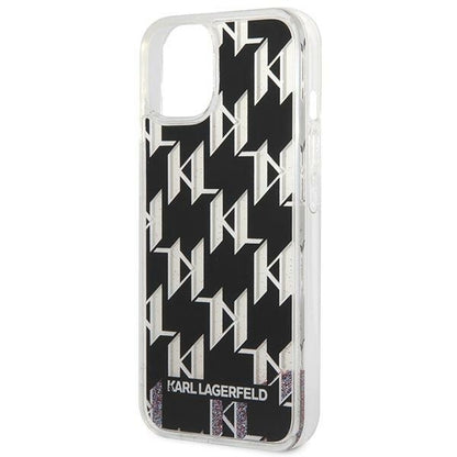 Husa pentru Apple iPhone 14 Plus, Karl Lagerfeld, Liquid Glitter Monogram, Neagra
