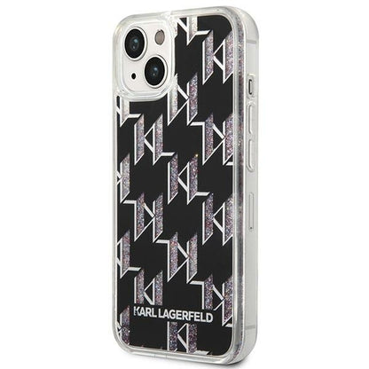 Husa pentru Apple iPhone 14 Plus, Karl Lagerfeld, Liquid Glitter Monogram, Neagra