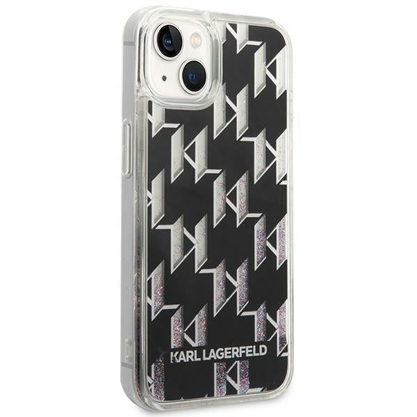 Husa pentru Apple iPhone 14 Plus, Karl Lagerfeld, Liquid Glitter Monogram, Neagra