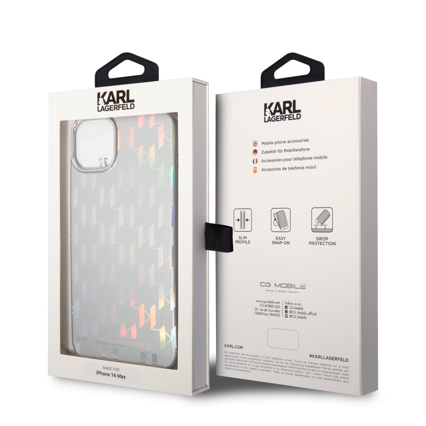 Husa pentru Apple iPhone 14 Plus, Karl Lagerfeld, Monogram Iridescent, Argintie