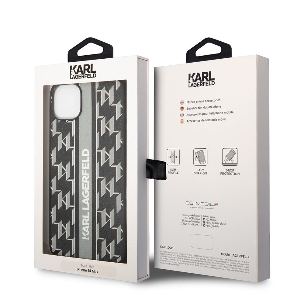 Husa pentru Apple iPhone 14 Plus, Karl Lagerfeld, Monogram Stripe, Gri