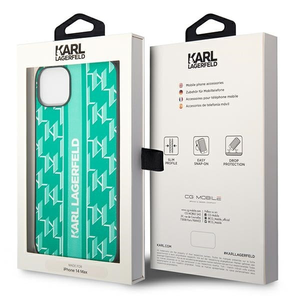 Husa pentru Apple iPhone 14 Plus, Karl Lagerfeld, Monogram Stripe, Verde