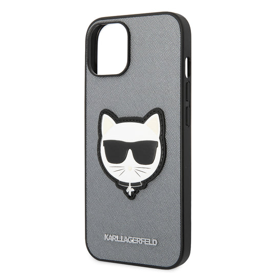 Husa pentru Apple iPhone 14 Plus, Karl Lagerfeld, Saffiano Choupette's Head, Argintie