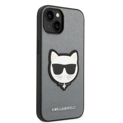 Husa pentru Apple iPhone 14 Plus, Karl Lagerfeld, Saffiano Choupette's Head, Argintie