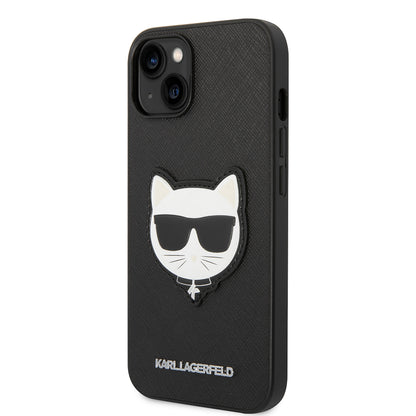 Husa pentru Apple iPhone 14 Plus, Karl Lagerfeld, Saffiano Choupette's Head, Neagra