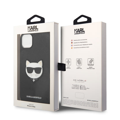 Husa pentru Apple iPhone 14 Plus, Karl Lagerfeld, Saffiano Choupette's Head, Neagra