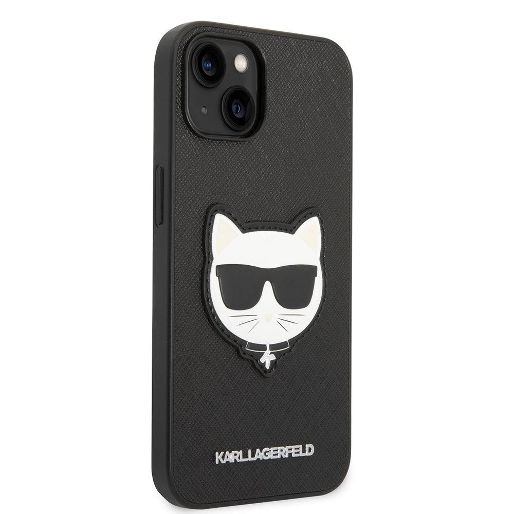 Husa pentru Apple iPhone 14 Plus, Karl Lagerfeld, Saffiano Choupette's Head, Neagra