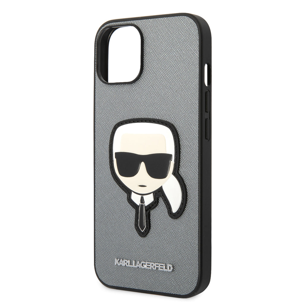 Husa pentru Apple iPhone 14 Plus, Karl Lagerfeld, Saffiano Karl's Head, Argintie