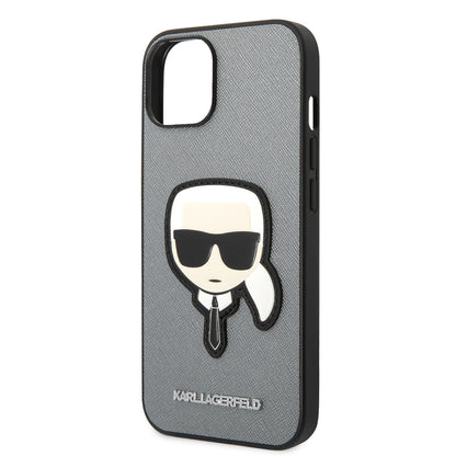 Husa pentru Apple iPhone 14 Plus, Karl Lagerfeld, Saffiano Karl's Head, Argintie