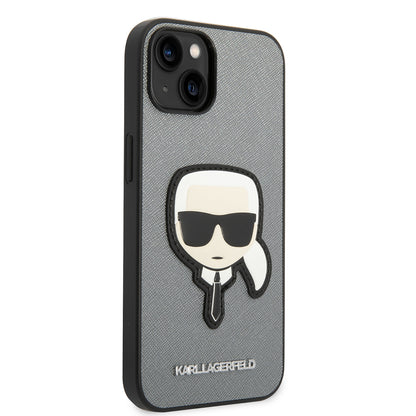 Husa pentru Apple iPhone 14 Plus, Karl Lagerfeld, Saffiano Karl's Head, Argintie