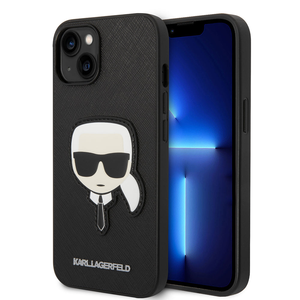 Husa pentru Apple iPhone 14 Plus, Karl Lagerfeld, Saffiano Karl's Head, Neagra