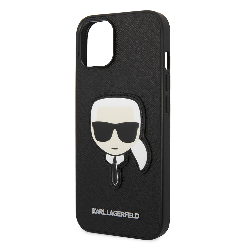 Husa pentru Apple iPhone 14 Plus, Karl Lagerfeld, Saffiano Karl's Head, Neagra