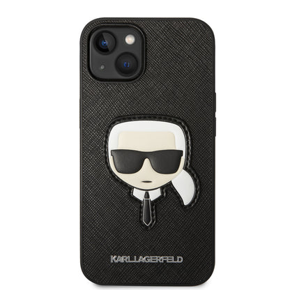Husa pentru Apple iPhone 14 Plus, Karl Lagerfeld, Saffiano Karl's Head, Neagra