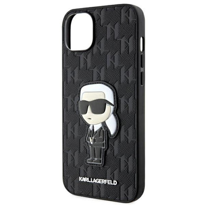 Husa pentru Apple iPhone 14 Plus, Karl Lagerfeld, Saffiano Monogram Ikonik Karl, Neagra