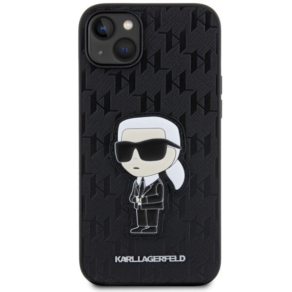 Husa pentru Apple iPhone 14 Plus, Karl Lagerfeld, Saffiano Monogram Ikonik Karl, Neagra