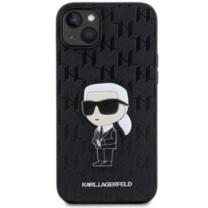Husa pentru Apple iPhone 14 Plus, Karl Lagerfeld, Saffiano Monogram Ikonik Karl, Neagra