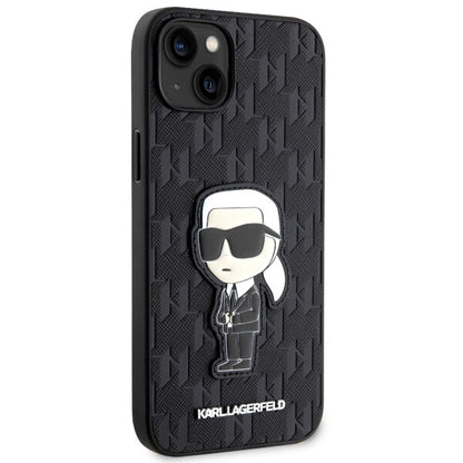 Husa pentru Apple iPhone 14 Plus, Karl Lagerfeld, Saffiano Monogram Ikonik Karl, Neagra