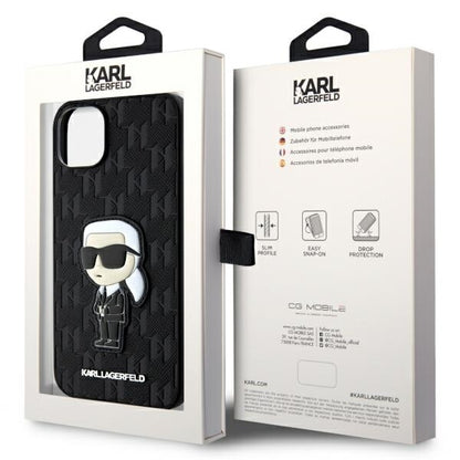 Husa pentru Apple iPhone 14 Plus, Karl Lagerfeld, Saffiano Monogram Ikonik Karl, Neagra