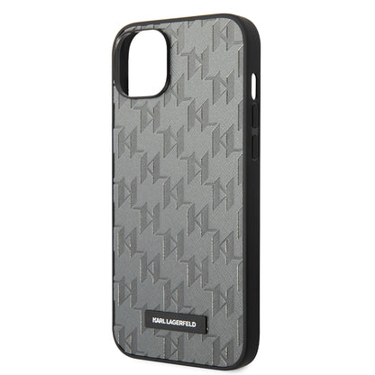 Husa pentru Apple iPhone 14 Plus, Karl Lagerfeld, Saffiano Monogram Metal Logo, Gri
